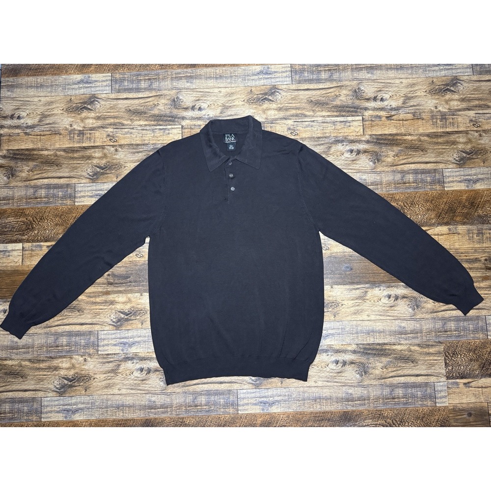 Jos. A Bank Mens Sz L 100% Silk Long Sleeve Polo Shirt Solid Black